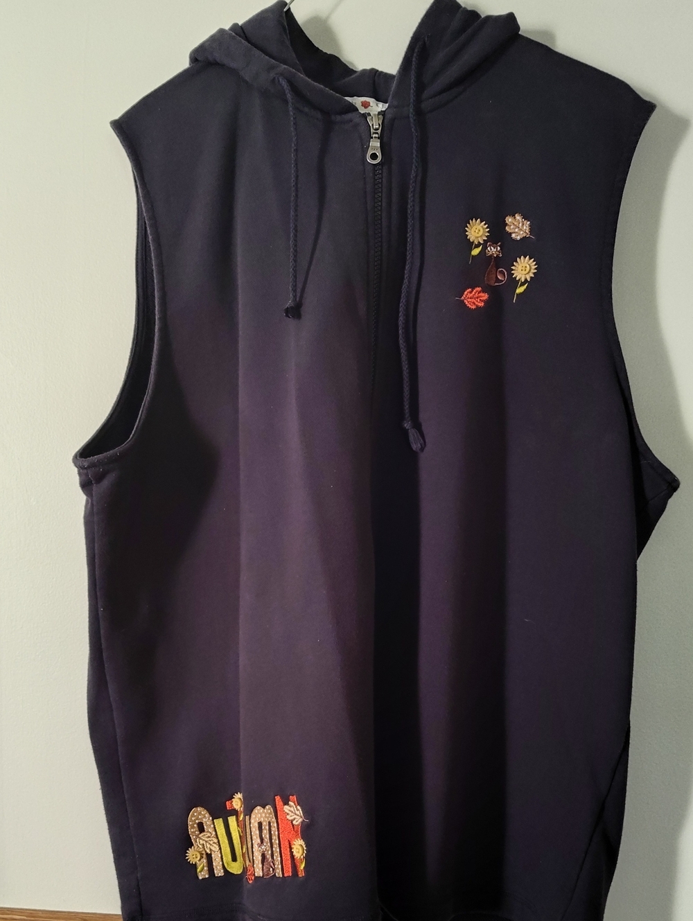 CJ Banks Autumn Black Sleeveless Hooded Vest Jacket with Floral Embroidery 2x